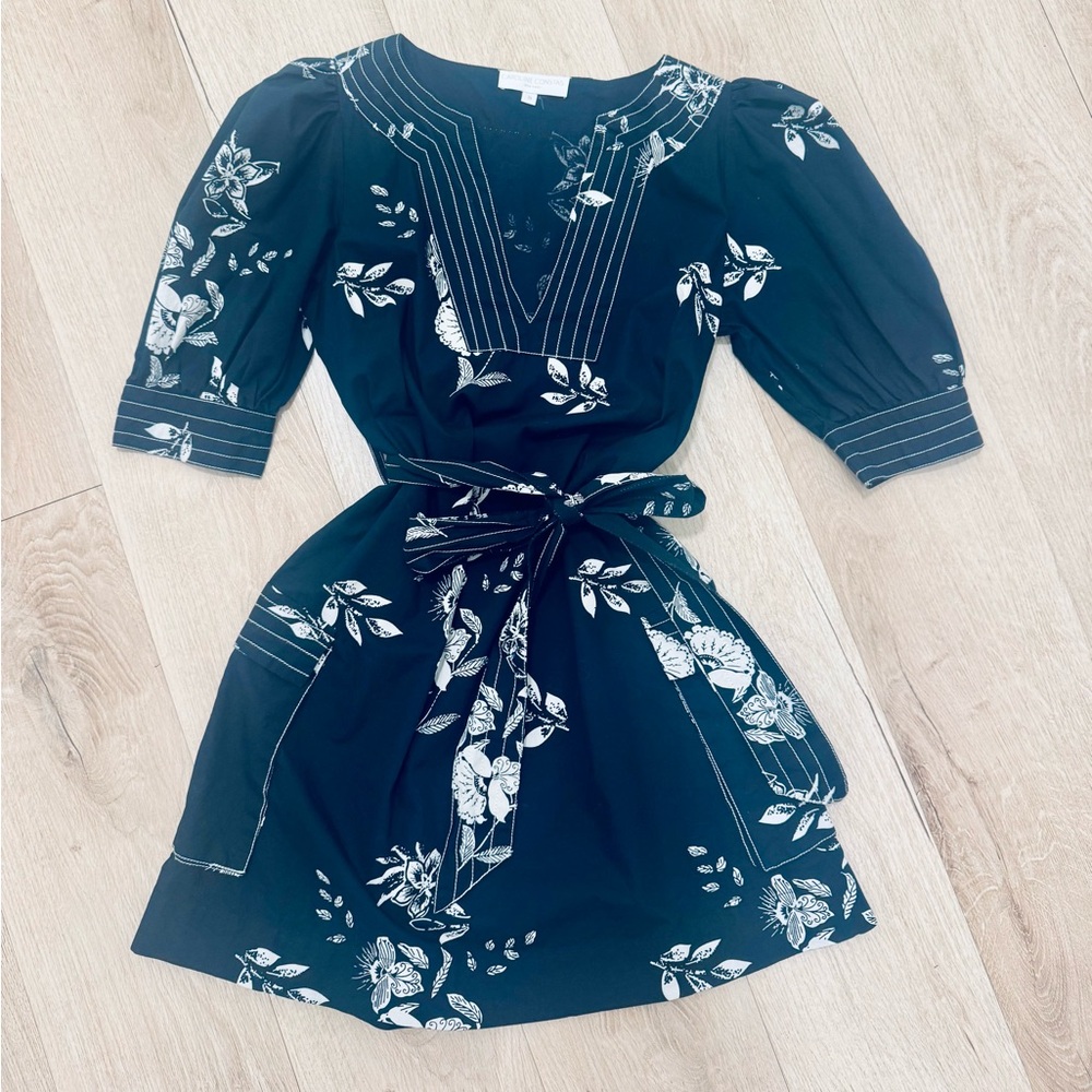 Caroline Constas Navy and White Floral Mini Dress